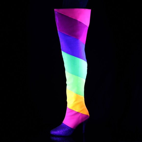 Rainbow Glow Glitter Heel Thigh High Boots - Picture 3 of 5